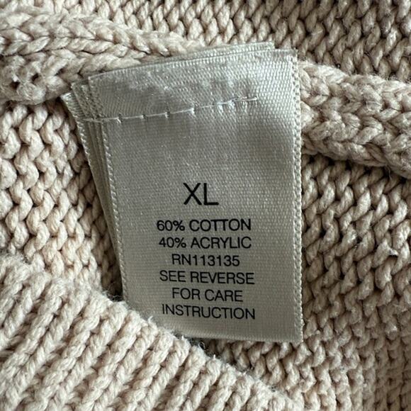 Long Beige Open Cardigan Women's Sweater Leo and Nicole Ribbed Collar sz XL - Picture 4 of 6